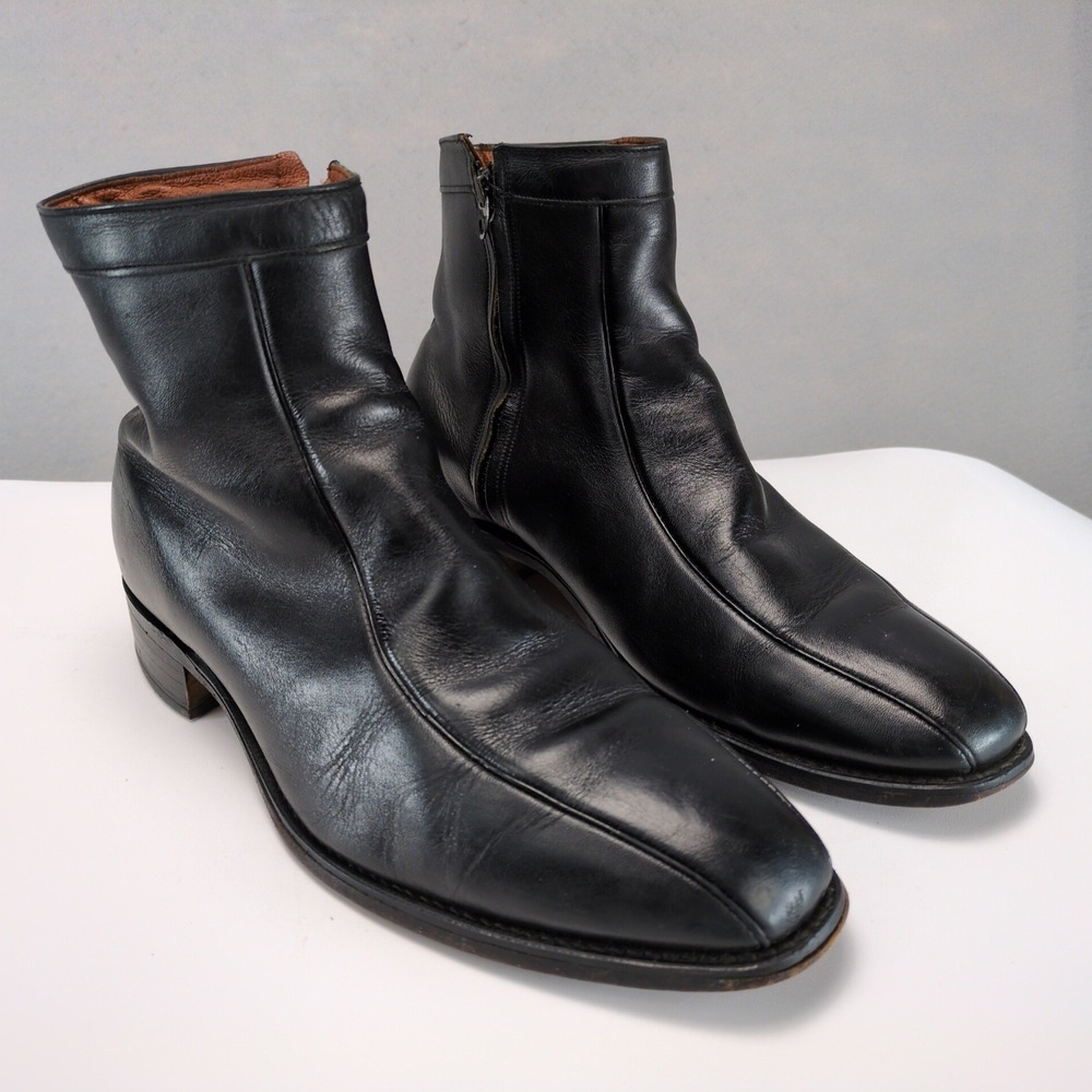 Vintage 80s Stafford Comfort Plus Black Leather Side Zip Boots Mens 11.5 D/B USA